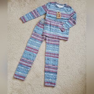 Faherty Blue and Red Patterned Kids Lounge Set Girls 8